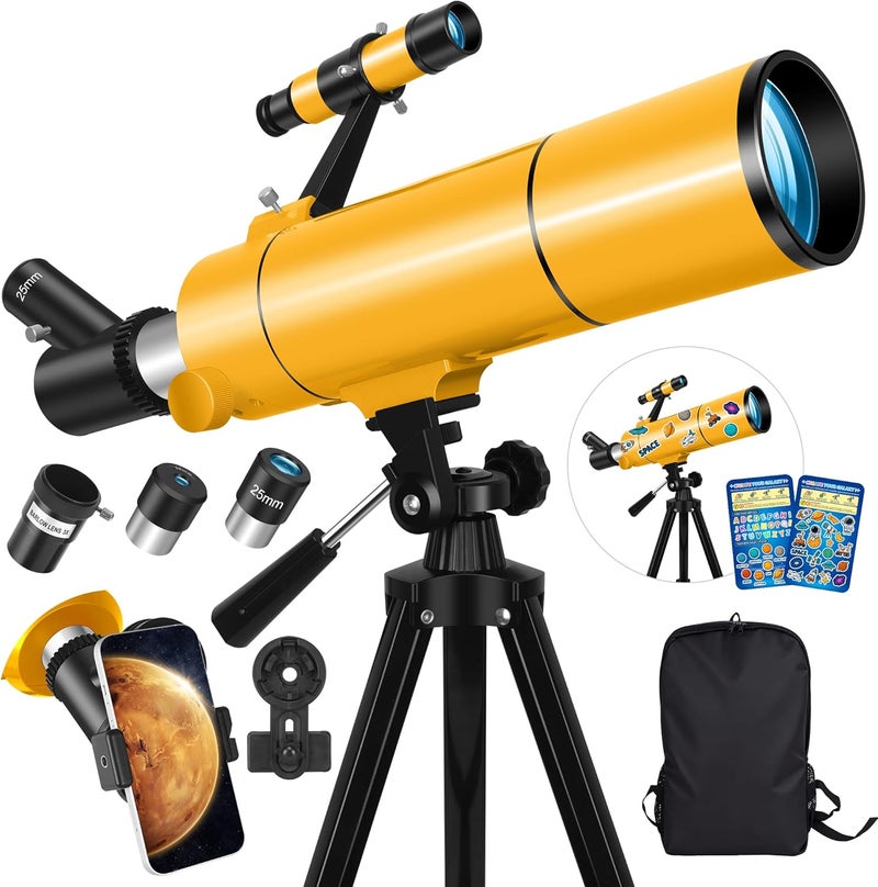 MEEZAA Telescope for Adults & Kids, 80mm Aperture 500mm Portable Refractor Telescope for Astronomy Beginners, Professional Travel Astronomical Telescopes with Tripod, Stickers, Phone Adapter, Backpack - Image 1